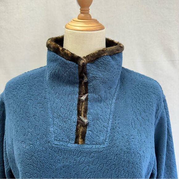 Wooly Bully Wear Colorado blue 1/4 toggle fleece pullover size small faux fur - Picture 4 of 14